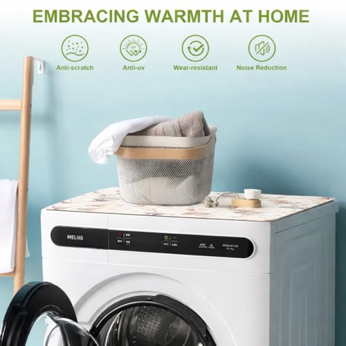 Image of HomeCloud Washing Machine Protective Mat for Top of Washer and Dryer - Non-Slip Waterproof Dust Cover for Laundry & Kitchen (60 x 60) (Beige Purple Flower)