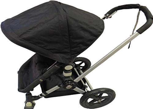 Black Sun Shade Canopy with Wires and Under Seat Storage Basket Plus Free Handle Bar Covers for Bugaboo Cameleon 1, 2, 3, & Frog Baby Child Strollers