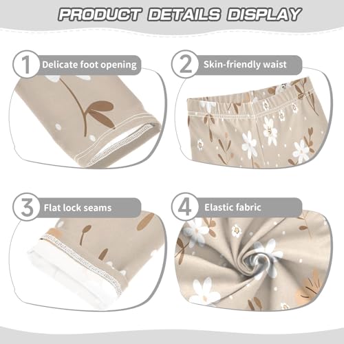 Bolaz Toddler Girls Leggings Printed Yoga Pants Leggings White Flower Gold Leave for Kids3