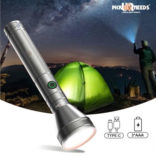 Image of Pick Ur Needs High Brightness 100 Watt Powerfull LED Aluminum Body Type C Charging 1200 mAh Long Battery Life 3 Mode Long Range Torch