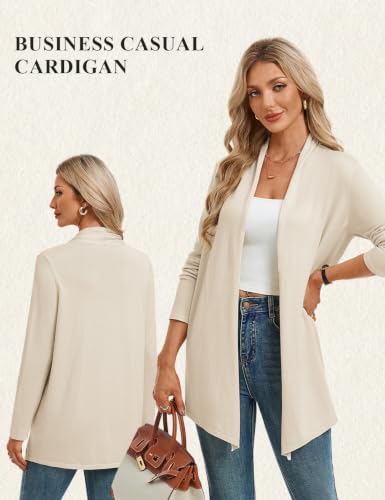 GRACE KARIN Women Open Front Cardigans Casual Long Sleeve Summer Lightweight Knit Long Cardigan Sweater(Beige,Medium) — view 4