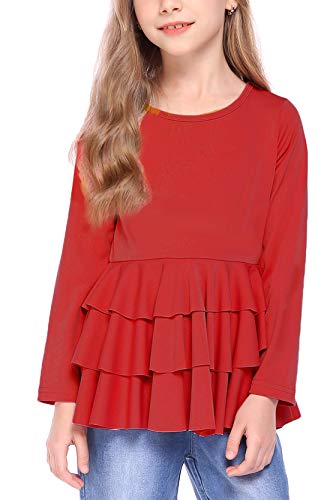Arshiner Teen Girls Cute Long Sleeve Layered Ruffle Dress Shirt Boutique Tunic Blouse Top for 6-15 Years