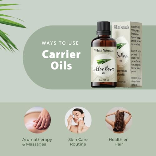 White Naturals Organic Aloe Vera Oil, Therapeutic Premium Oil, Moisturizing Cold Pressed 100% Pure Natural Aloe Barbadensis Care For Skin, Body, Hair Growth, Face Moisturizer, Baby Oils, Used For Massage thumb #1