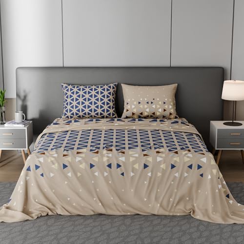 Image of BLISSHOME SoftTouch 150TC Cotton King Size Printed Bedsheet with 2 Pillow Covers for Double Bed, Silky Smooth Bedding Set, Breathable, Easy Maintain, Geometric Pattern - Sandy Beige (228cm X 274cm)