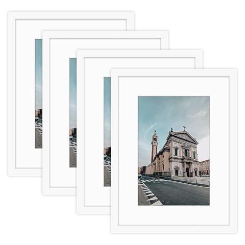 Golden State Art 12x16 Picture Frame,Solid Wood&Real Glass,Mat 8x12,White