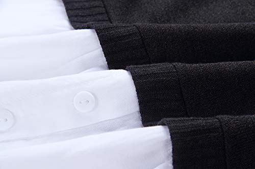 Exlura Women's Patchwork Shirt Office Shirt Ribbed Sleeve Button Down Shirt Hem 2 In 1 Pullover Blouse Tops For Work Black #TOP4