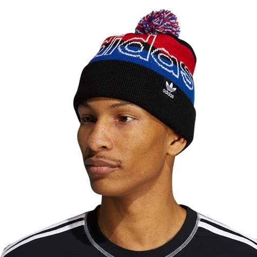 Adidas Originals Pom Beanie, Black/Scarlet Red/Collegiate Royal Blue, One Size #TOP22