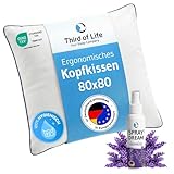 Kopfkissen 80x80 inSPIRO mit SPRAY2DREAM, Premium Kissen für Seitenschläfer, Rückenschläfer, Bauchschläfer, Set mit wohltuendem Lavendel-Spray zum Entspannen, HWS Nackenstützkissen, Pillow Made in EU