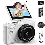 SRVR デジタルカメラ 5K 録画 デジタルカメラ 7500 万画素 Wi-Fi 機能 180 度回転ディスプレイ 自動 18 倍デジタルズーム 連続撮影 自撮り 3.0 インチスクリーン 32GB マイクロ SD カードをプレゼントします 1200mAh バッテリー 軽量 持ち運び便利 ポケットカメラ 学生 初心者 修学旅行 Vlog 小型 コンパクトカメラ (ホワイト)