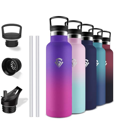 Grsta Botella Agua Acero Inoxidable - 750ml - Termo, A Prueba de Fugas, Botella con Pajita, sin BPA, Botella Aluminio, Aislamiento al Vacío, Cantimplora para Oficina, Cámping, Senderismo, Yoga