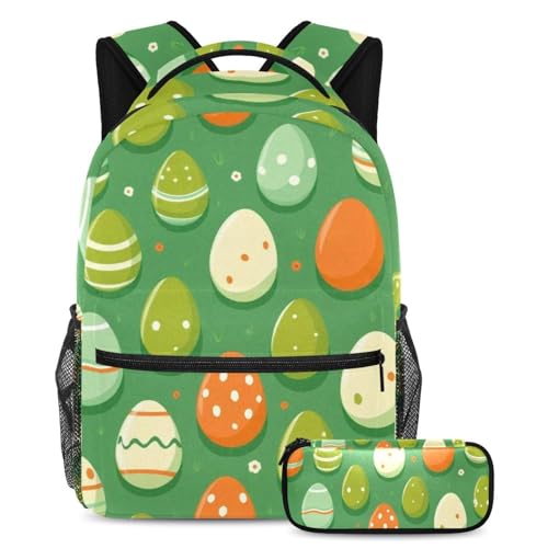 Ensemble de 2 sacs d'école œufs de Pâques verts au design multicolore unique