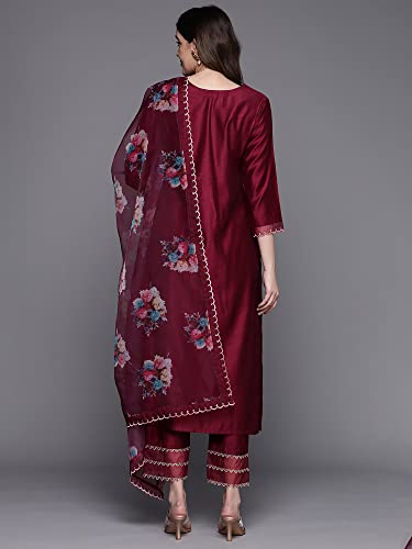 Image of INDO ERA Women's Viscose Embroidered Straight Kurta Pant With Dupatta Set