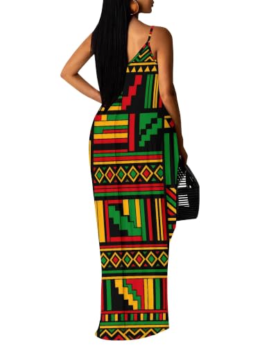 Image of Women's Summer Maxi Dress Spaghetti Strap Floral Boho Beach Long Sundress with Pockets