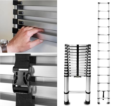 Drabest - Ladder - Telescopic Ladder - Extendable Ladder - Folding Ladder, Aluminium Ladder - Multi-Purpose Ladder, Extendable Ladder - Aluminium Ladder, Foldable - 13 Steps - Height 3.8m 4 Drabest - Ladder - Telescopic Ladder - Extendable Ladder - Folding Ladder, Aluminium Ladder - Multi-Purpose Ladder, Extendable Ladder - Aluminium Ladder, Foldable - 13 Steps - Height 3.8m - Image 4
