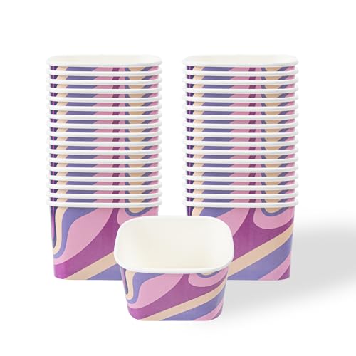 Image of Restaurantware Paper Cups 50 Count 12 Ounce Square Disposable Ice Cream Containers, Leak-Resistant Paper Dessert To Go Cups, Hot And Cold Food, Durable Midnight Groove Ombre Design