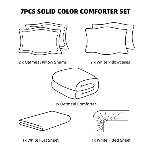 Weigelia Queen Comforter Set Boho Bed Comforter Set 7Pc Oatmeal Comforter Queen Size Soft All Season Microfiber Comforter With Fitted Sheets, Flat Sheets, Pillow Shams, And Pillowcases #TOP3