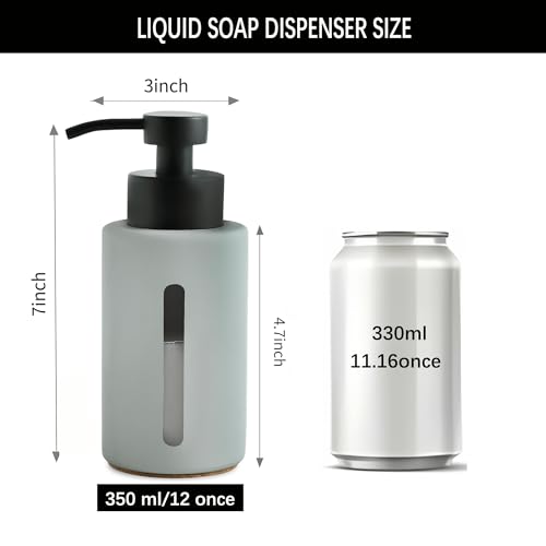 Enra Glass Dish Soap Dispenser with Window,12oz Light Gray Soap Dispenser with Stainless Steel Hand Lotion Pump,Refillable Bathroom Soap Dispenser for Bathroom Kitchen(Light Gray/Liquid Type) by Enra - Image 4