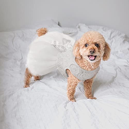 Kuoser Dog Wedding Dress, Adorable Tutu Dog Dresses, Retro Dog Dresses Outfit With Luxury Lace Pearl Bow, Striped Mesh Cute Puppy Dress For Birthday Party, Wedding, Christmas And Hollow Pet Apparel #TOP4