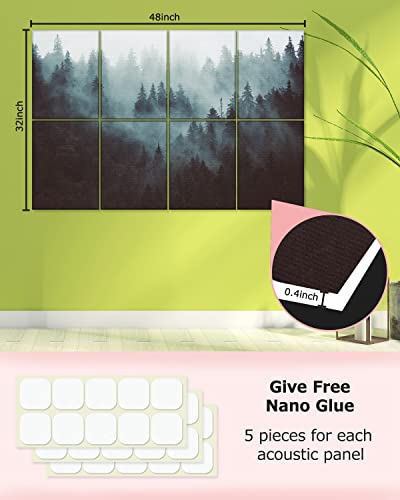 Evenrising Art Acoustic Panels,48"X32"X0.4" Inch Self-Adhesive Soundproof Wall Panels,Reduce Room Echo And Reverberation,Decorative Sound Panel For Studio/Office,Misty Forest #TOP7