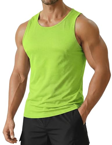 PINSPARK Training Tank Tops Men Athletic Sleeveless Workout Shirts Gym Fitness Bodybuilding Quick Dry Breathable Sports Tee Lemon Green