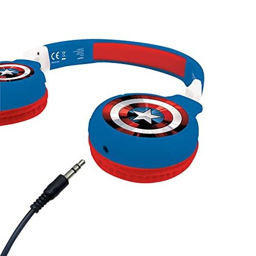 Lexibook - Marvel Avengers - 2-in-1-Audio-Kopfhörer mit Bluetooth und Kabel, Stereo, drahtlos, verkabelt, begrenzter Klang, zusammenklappbar, verstellbar, wiederaufladbarer Akku, rot/blau, HPBT010AV