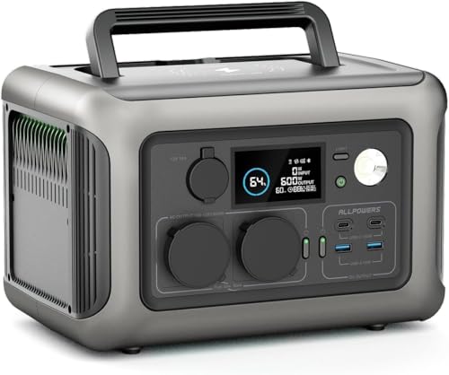 ALLPOWERS R600 Station d'énergie portable, batterie LiFePO4 de 299 Wh, générateur solaire de sortie CA de 2 x 600 W (Pico1200 W), charge rapide d'1 heure, convient pour les voyages, le camping, les ALLPOWERS R600 Station d'énergie portable, batterie LiFePO4 de 299 Wh, générateur solaire de sortie CA de 2 x 600 W (Pico1200 W), charge rapide d'1 heure, convient pour les voyages, le camping, les