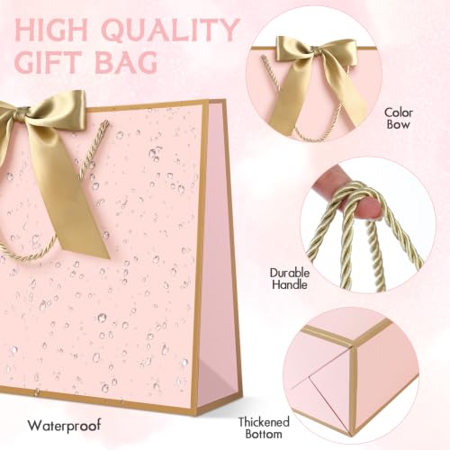 Image of JMANNI Gift Bags with Handles, 13 inch Medium Gift Bag for Presents, 4 Pcs Bags with 8 Tissue Paper and 4 Cards for Graduation Baby Shower Wedding Fathers Day Mother's Day Birthday Party(pink black)