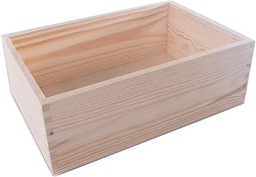 Rectangular Wooden Open Display Presentation Box | 30 x 20 x 10 cm | Non-lidded Container Office Desktop Organiser for Storage | Unpainted & Unfinished Plain Decorative Pine