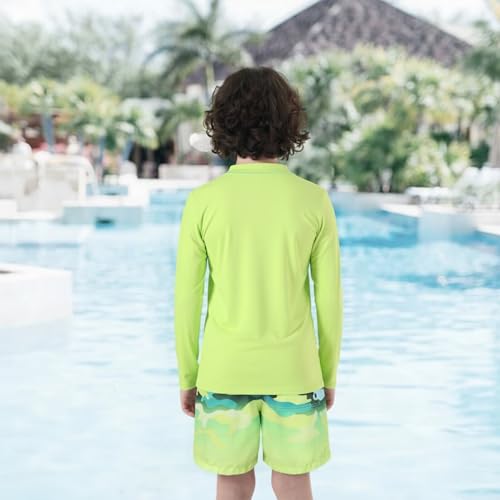 Image of Boys Two Piece Rash Guard Swimsuits Set with Swim Trunk Kids Long Sleeve Bathing Suit Swimwear Set
