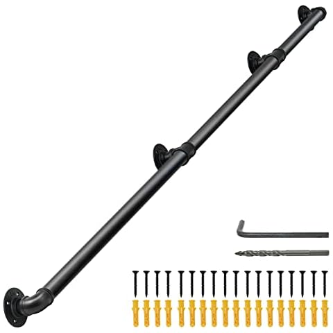 Elibbren 8FT Staircase Handrail with 3 Wall Mount Support Cover