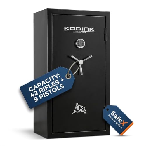 Kodiak Gun Safe for Rifles & Pistols, KBX5629 by Rhino Metals with New SafeX Security System, Safely Stores 42 Long Guns & 9 Handguns, Door Organizer for Handguns & Ammo, 390lbs