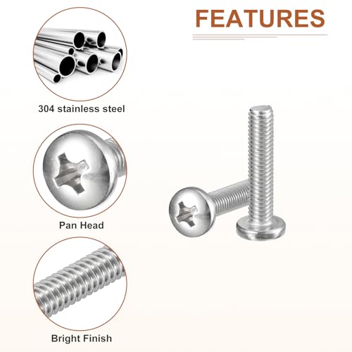 DTGN 3/8-16x1-3/4" Pan Head Machine Screws, 10Pcs 304 Stainless Steel, Phillips Drive, UNC Full Thread, Bright Finish, Screws Bolts Kit - Image 4