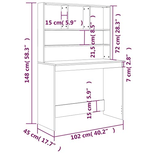 Bureau avec étagère compact en bois gris béton pour télétravail studieux
