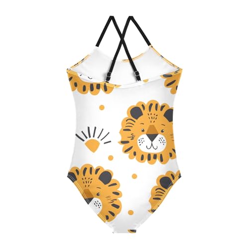 Cartoon Lion Face Girls Swimsuit One Piece Bathing Suit Beach Swimwear with Adjustable Straps2