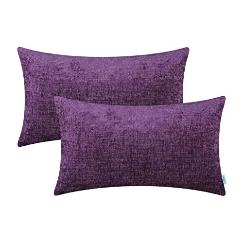 CaliTime Cushion Covers 2 Pack 30cm x 50cm Plum Purple Solid Dyed Soft Chenille Throw Pillow Cases