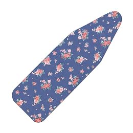 LCLW Ironing Board Cover and Pad Standard Size 15" x 54",3 Pairs of Hook and Loop Fastener Straps,Elastic Edges,Cotton Iron Board Cover with Scorch Resistant Thick Padding (Blue+Flowers)