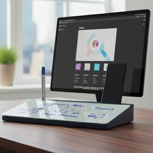Image of ALKOSIGN Desktop Whiteboard (BLUE) + (1 Marker and 1 Duster) (PACK OF 6) Compartment Stationery Storage with Notepad, Multi-Function Storage Box, Desk Organizer, Glass Writing board Cover