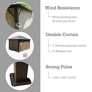 Kozyard 10×12 Hardtop Gazebo Permanent Metal Pavilion with with 2 Layer Sidewalls Curtains for Patio Backyard and Deck Galvanized Steel Outdoor Aluminum Canopy Double Roof Gazebo Brown