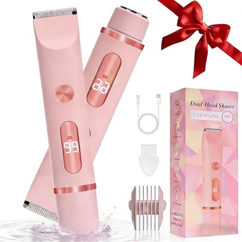 Wendict Afeitadora Mujer, Afeitadora sin Cable para uso en Seco y en Mojado, con Estación Recargable USB, luz LED, IPX6 Recortadora Mujer zona Intima, para Bikini Axilas Brazos Cara Nariz (Rosa)