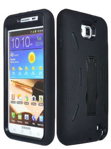 Bastex 2in1 Hybrid Case for Samsung Galaxy Note i9220/N7000 - Black Silicone with Hard Kickstand Shell