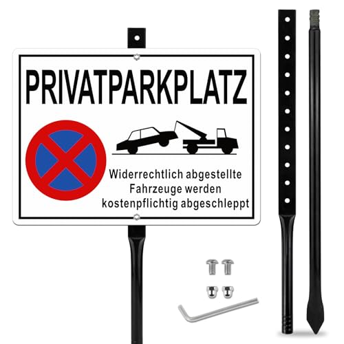 SINMAO Privatparkplatz Schild Metall Groß 35x25cm Blau, Privat Parkplatzschild mit Pfosten, Witterungseinflüsse und Rost, Einfache Montage