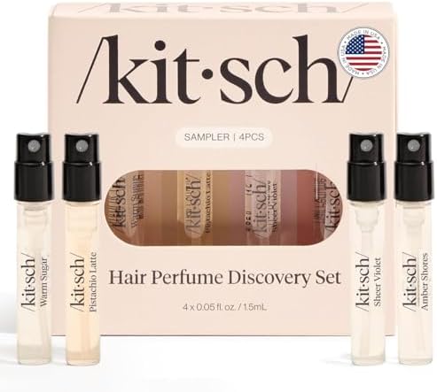 Kitsch Hair Perfume For Women (Discovery Set) - Pistachio Latte, Warm Sugar, Sheer Violet & Amber Waves - Patented Odor-Eliminating Technology, Hair Spray and Body Mist - 4 x 1.5mL