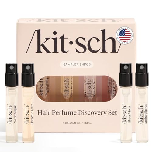 Kitsch Hair Perfume For Women (Discovery Set) - Pistachio Latte, Warm Sugar, Sheer Violet & Amber Waves - Patented Odor-Eliminating Technology, Hair Spray and Body Mist - 4 x 1.5mL