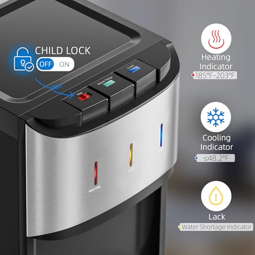 Image of Manastin Bottom Loading Water Cooler Dispenser for 3-5 Gallon Bottles, 3 Temperature - Hot, Cold & Room Water with Child Lock, Ideal Design for Home & Office, Radiant Silver