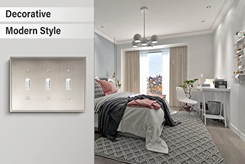 Henne Bery Soft Modern Decorative Wall Plate Switch Plate Outlet Cover (Triple Toggle, Satin Nickel) by Henne Bery - Image 7