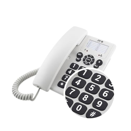 SPC Original – Tisch- oder Wandtelefon, mit großen, leicht zu bedienenden Tasten, 3 Direktspeicher, extra Laute Klingellautstärke, Wahlwiederholung, Farbe Weiß