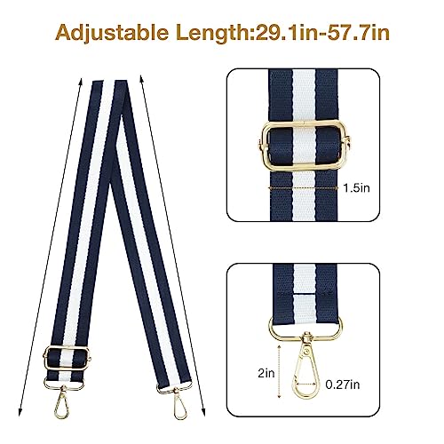 Lekesky Purse Strap Replacement, 1.5 Inch Blue White Adjustable Crossbody Strap for Women's Handbags with Stripe - Thumbnail 2