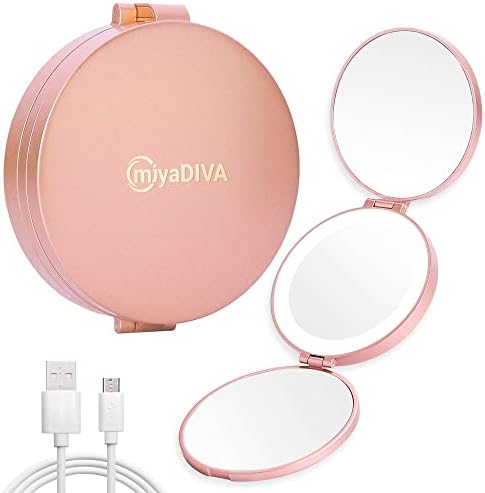 MIYADIVA Magnifying Mirror with Light,1x/5X/25x Magnifying Travel Mirror,4 Inch Compact Mirror,Vanity Mirror with Light,Portable Makeup Mirror for Easy Use,Gift for Your Loved Ones