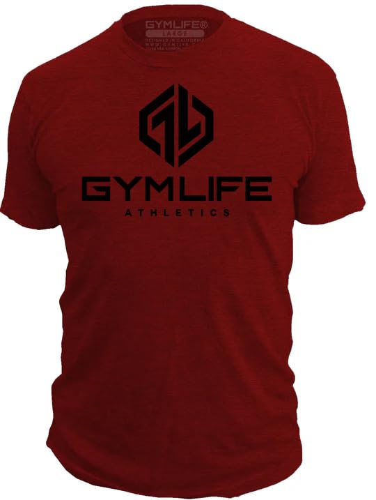 Gym Life Men's Power Up Athletic Performance Short Sleeve Workout T-Shirt, Crimson Red