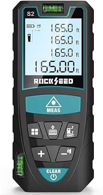 Medidor Láser 50M,RockSeed Medidor de Distancia Láser Digital con 2 Niveles de Burbuja,Telémetro Láser Portátil con LCD Retroiluminado Unidad M/in/Ft y Medición de Distancia/Area/Volumen/Pitagórico